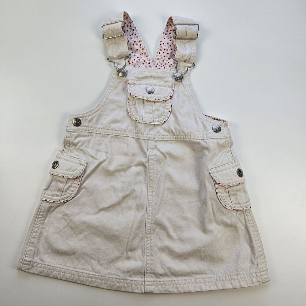 Vintage Sprockets 100% Cotton Overall Jumper Dress Khaki Pink Floral Lined 3T